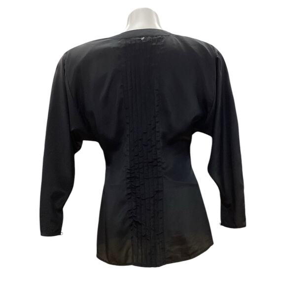 Vintage Suzelle Women’s Top SZ 4 Side Ruffle Half Embroidered Half Pleated Black - Picture 3 of 4